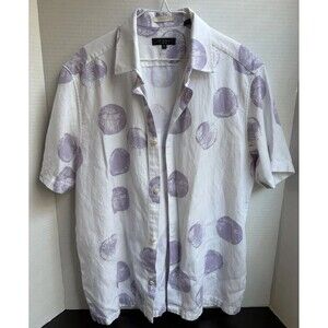 Ted Baker Short Sleeve Button Down Size 4 White Purple Bubbles Unique Design EUC